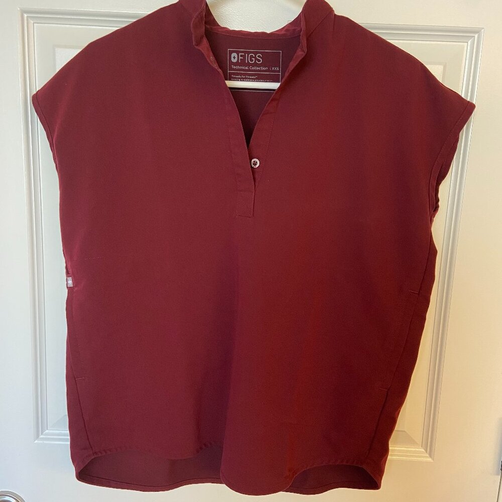 Figs Rafaela Oversized Scrub Top- Burgundy - XXS